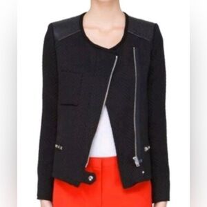 Iro Women's Size 1 Black Leather Shoulder Patches Phoebe Moto Jacket Jacket